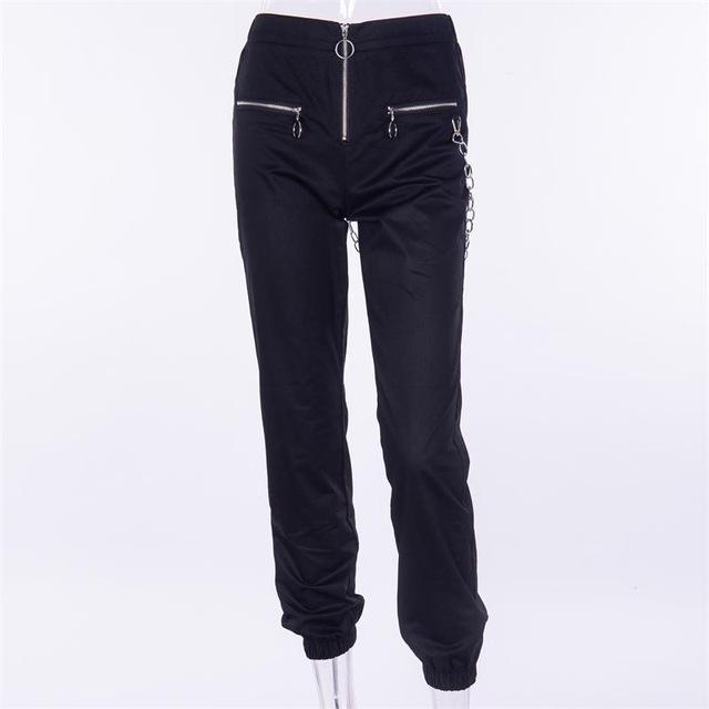 casual harem pants with chain solid black pant - For Her Fitness