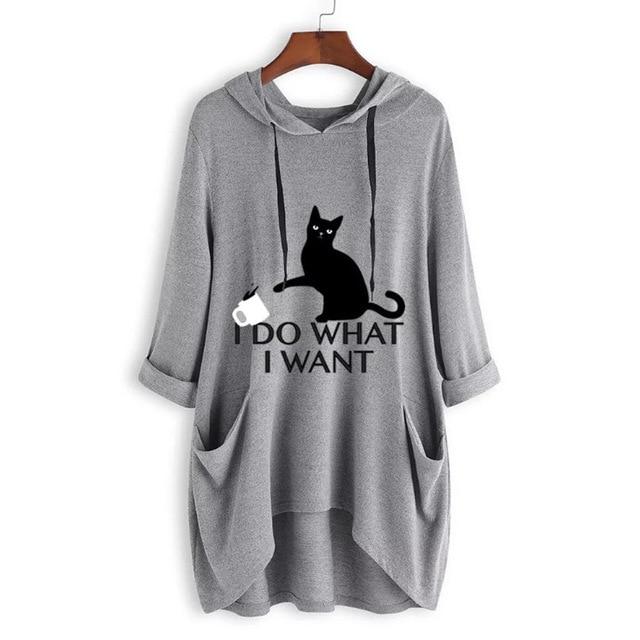 Women Casual Print Cat Ear Hooded T-Shirt Long Sleeves - For Her Fitness