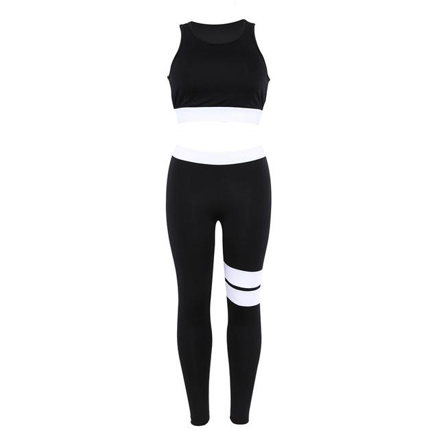 Women's Red Or Black Coordinated White Strip Workout Set For The