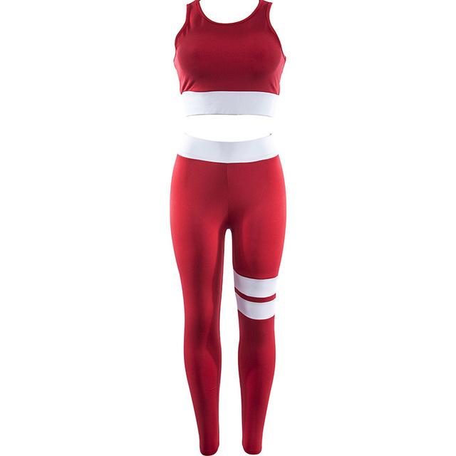 Women's Red Or Black Coordinated White Strip Workout Set For The Gym - For Her Fitness